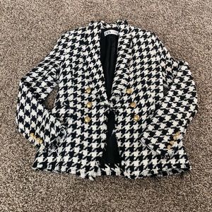 Zara houndstooth tweed blazer